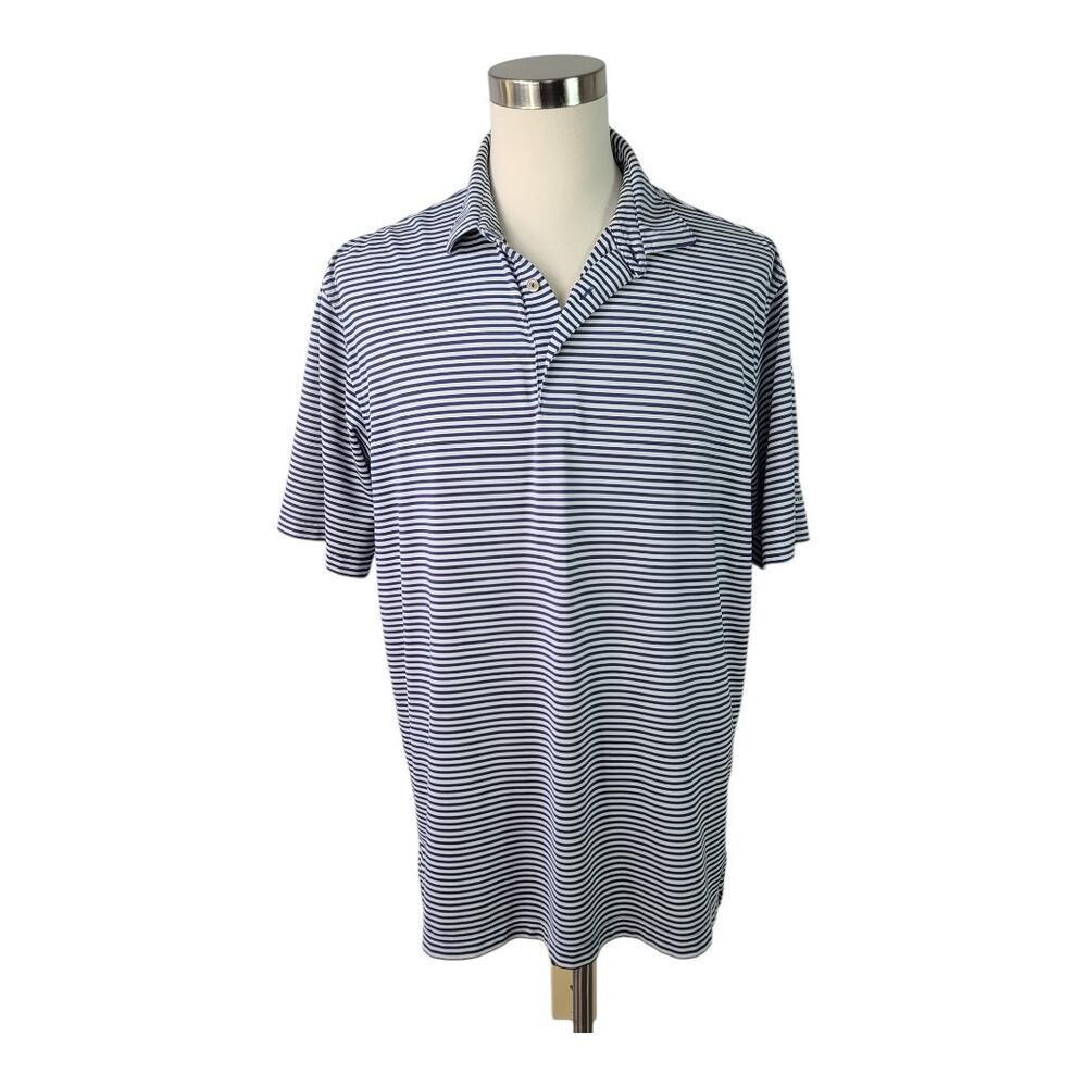 Peter Millar Blue White Stripe Summer Comfort Performance Polo Golf Shirt XL